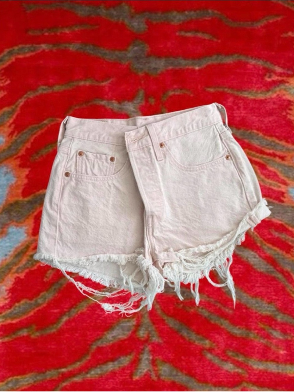 Levi's Light Pink Frayed Hem Denim Shorts